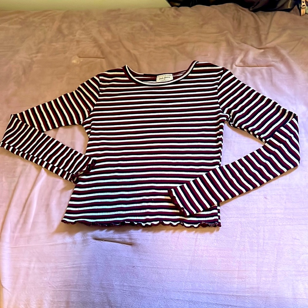 Free Kisses red white &black striped long sleeve blouse